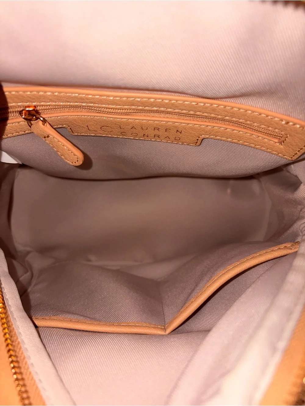 LC Lauren Conrad Peach Faux Leather Mini Backpack with Heart Charm